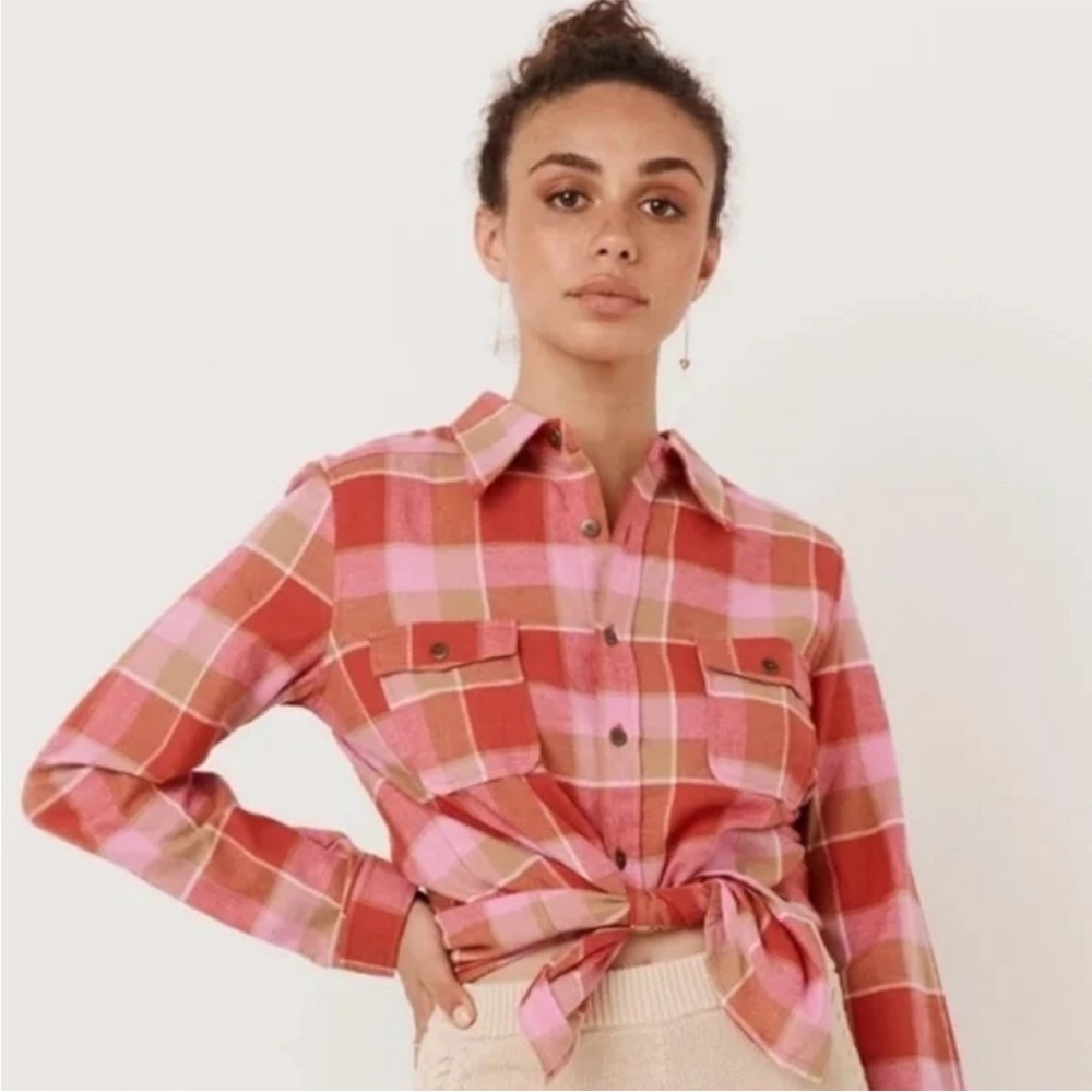 Spell Montague Flannel Shirt in Red Coral